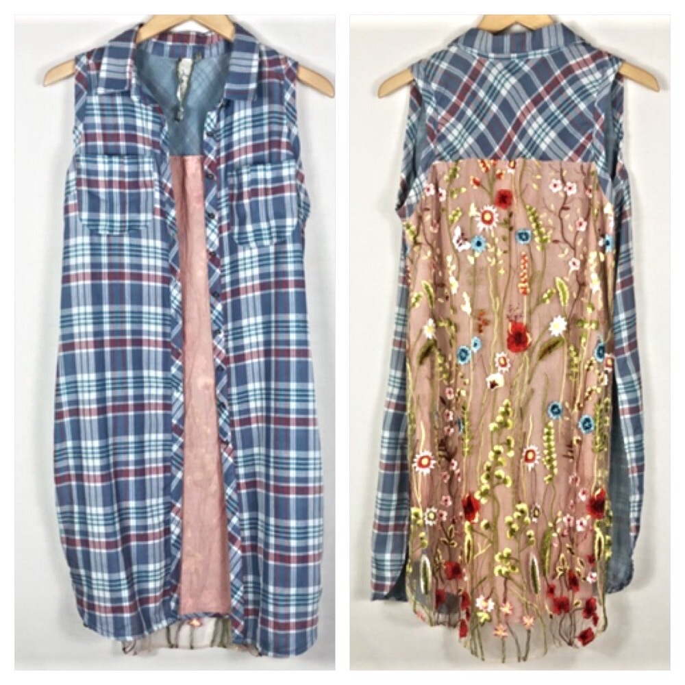 Aratta Silent Journey (Anthro) Plaid Sleeveless Duster Dress | Blue | Size S